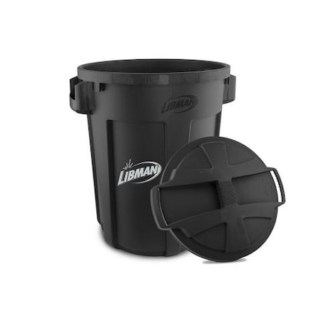 Libman Commercial 32 Gallon Trash Can with Lid Black, 6PK 1385